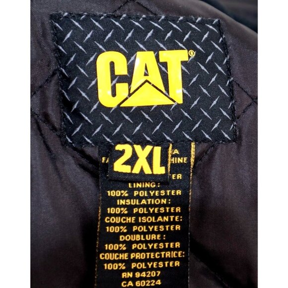 CAT Mens Black Hooded Jacket 2XL Polyester Quilted Insulation Winter - Picture 3 of 14
